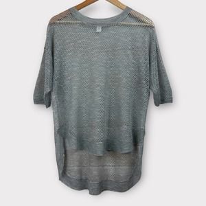 Kerisma Blouse Fishnet Short Sleeved Asymmetrical Hem Gray Medium/Large